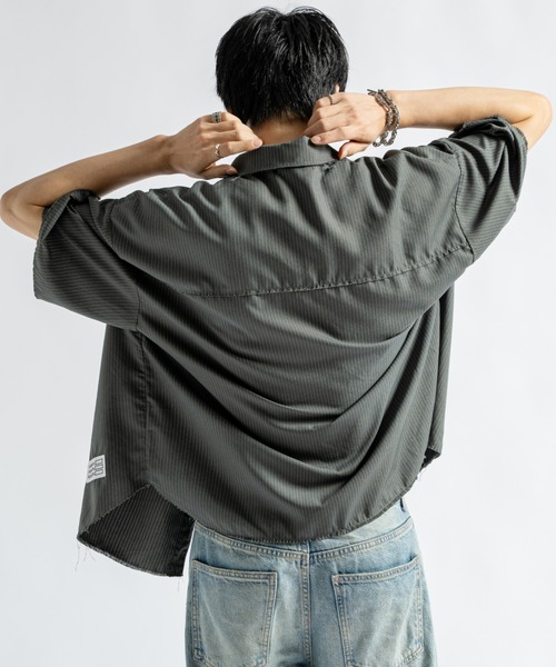 PLAN To シャツ 半袖 Vintage Design Cutoff Stripe Shirts