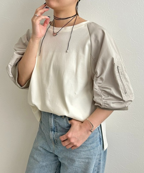 tシャツ MA-1スリーブカットトップス レディース