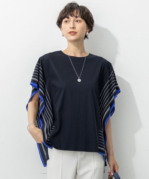 tシャツ 「汗じみ防止加工」スカーフプリントコンビ フレンチスリーブ
