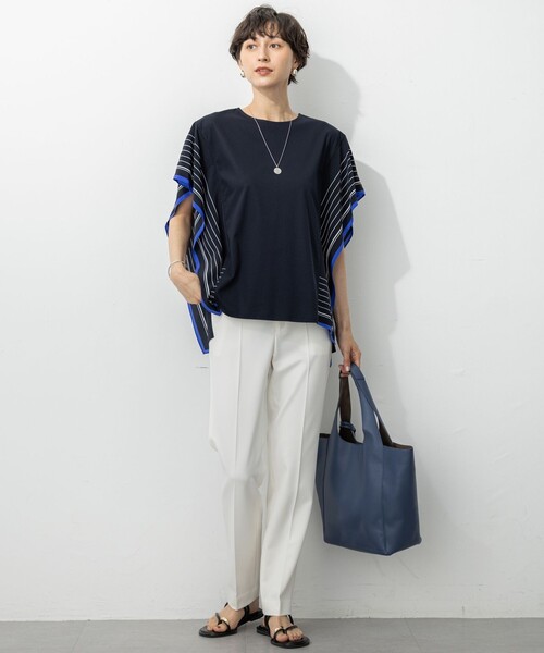 tシャツ 「汗じみ防止加工」スカーフプリントコンビ フレンチスリーブ