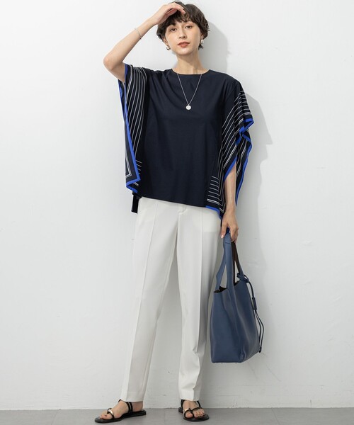 tシャツ 「汗じみ防止加工」スカーフプリントコンビ フレンチスリーブ