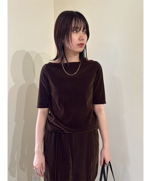 Mila Owen ベロアボートネックプルオーバー Mila Owen（ミラオーウェン） tシャツ 「セットアップ対応」ベロアSET