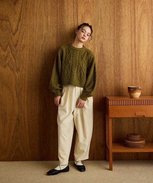 OLUN オルン　ケーブルニット ワイドコクーンスラックスパンツ OLUN スラックス パンツ wide cocoon slacks pants/ワイドコクーン