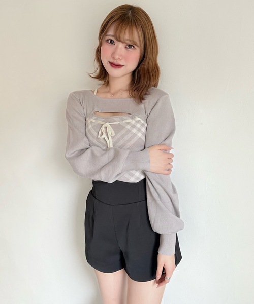 NOMAE（ノーマエ） ニット セーター チェックリボンショートレイヤード