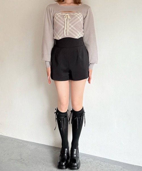 NOMAE（ノーマエ） ニット セーター チェックリボンショートレイヤード