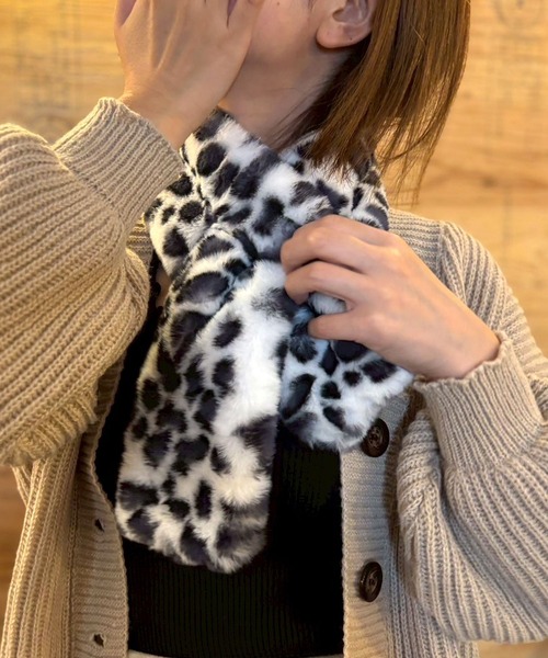 ヒョウ柄ファーショートマフラー　ドルガバ ティペット マフラー レディース 冬 フェイクファー 防寒 あったか