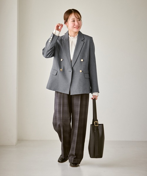 今季品!! ロペピクニック ジャケット 小柄さん フリーサイズ ネイビー 低身長 小柄さん向け ウールライクサージ金ボタンジャケット(肩パッド