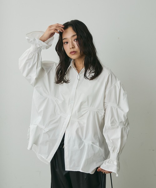 【極美品】ALAIA シャツ ブラウス アイボリー ギャザー オーバーサイズ Lunea ブラウス シャツ ギャザーデザインオーバーシャツ レディース