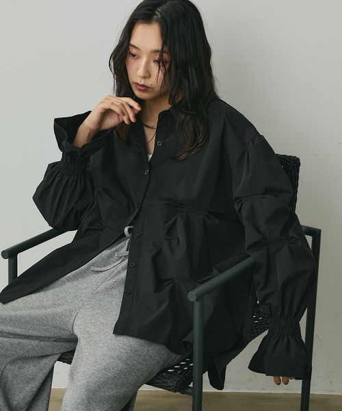 Lunea ブラウス シャツ ギャザーデザインオーバーシャツ レディース 