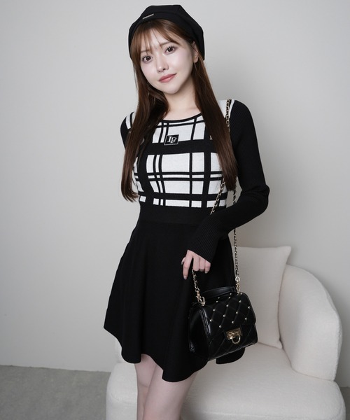 LIP SERVICE LPチェックフレアニットワンピース LIP SERVICE（リップサービス）｜ LPチェックフレアニットワンピース