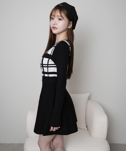 LIP SERVICE（リップサービス） ワンピース LPチェックフレアニット