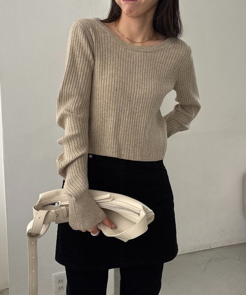 【前後2WAY】カーブスリーブリブニット CAPRICIEUX LE'MAGE｜【新色/オフホワイト】【前後2WAY】カーブ