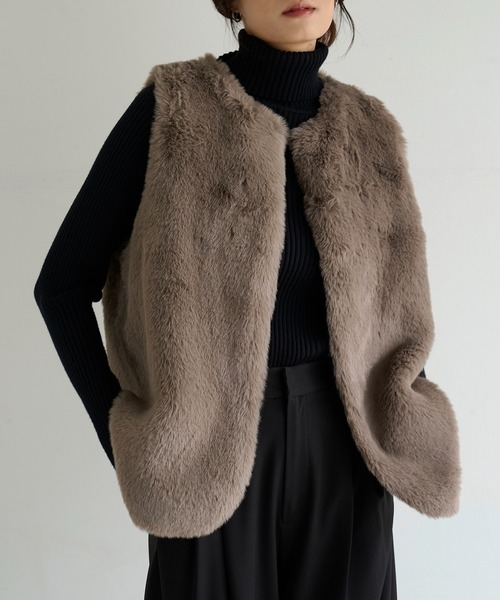 美品✨セオリー エコファー フェイク 毛皮 ジレ ベスト クリーニング済 L meilmada ベスト ジレ フェイクファーベスト レディース : ZOZOTOWN