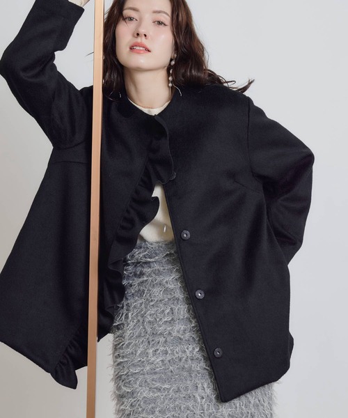 PICCIN PERLA ノーカラーコート コート フロントフリルショートコート