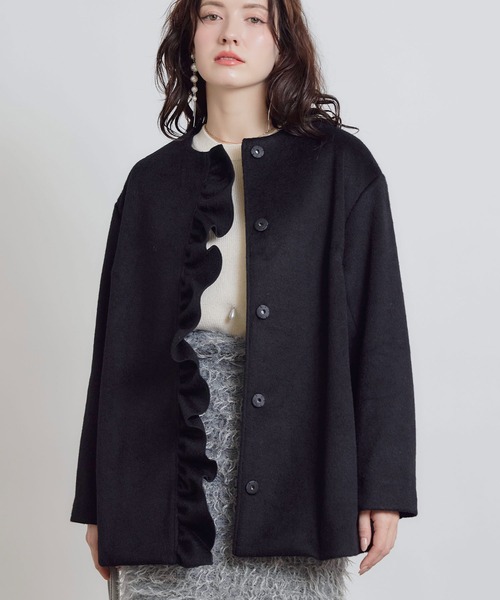 PICCIN PERLA ノーカラーコート コート フロントフリルショートコート