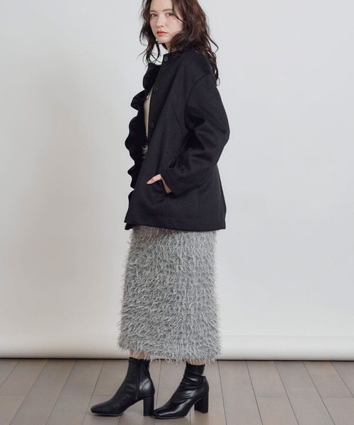 PICCIN PERLA ノーカラーコート コート フロントフリルショートコート