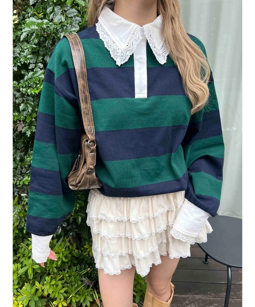 WC ブラウス シャツ レースパイピングラガーシャツ レディース