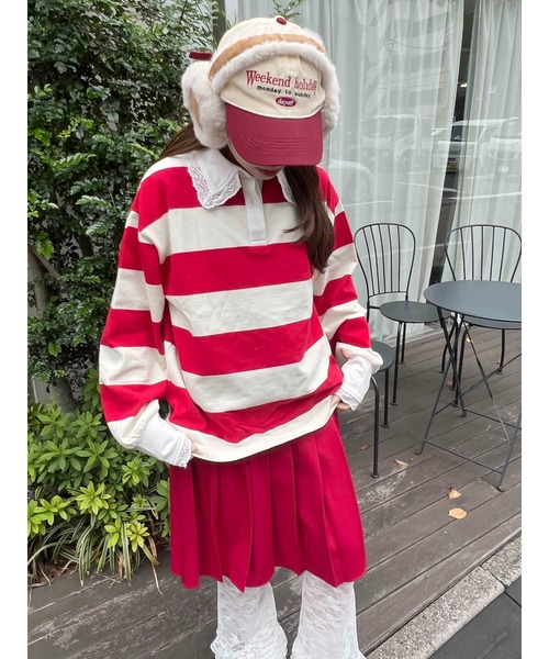 WC ブラウス シャツ レースパイピングラガーシャツ レディース