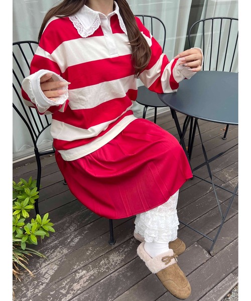 WC ブラウス シャツ レースパイピングラガーシャツ レディース