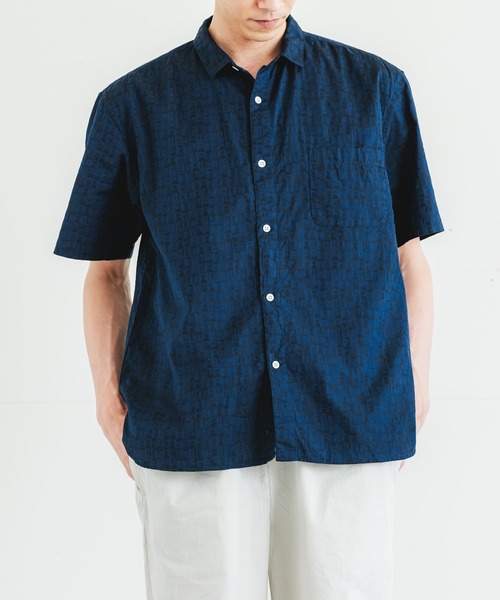 「quadro」 半袖シャツ LARGE ネイビー メンズ_画像5