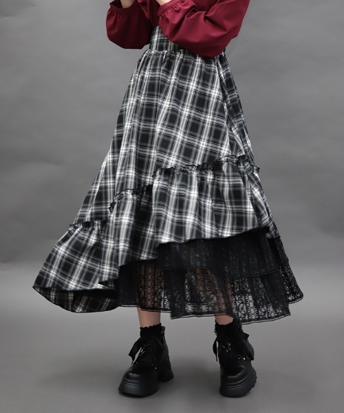 NIBBLE POISON（ニブルポイズン） スカート チェックアシメフリル