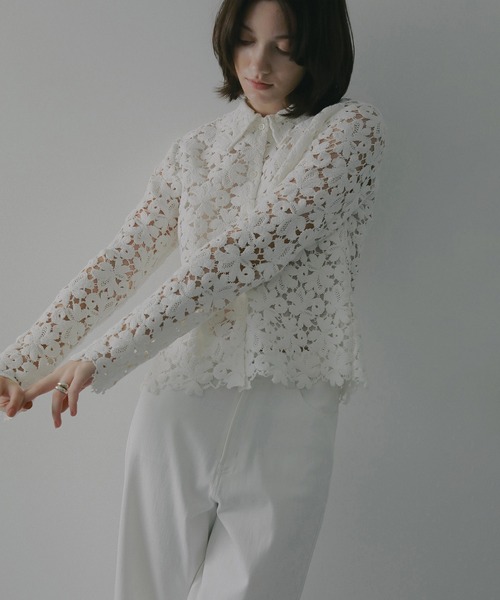 ブラウス シャツ COTTON LACE SHORT SHIRT レディースの画像