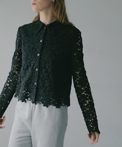 ブラウス シャツ COTTON LACE SHORT SHIRT レディースの画像