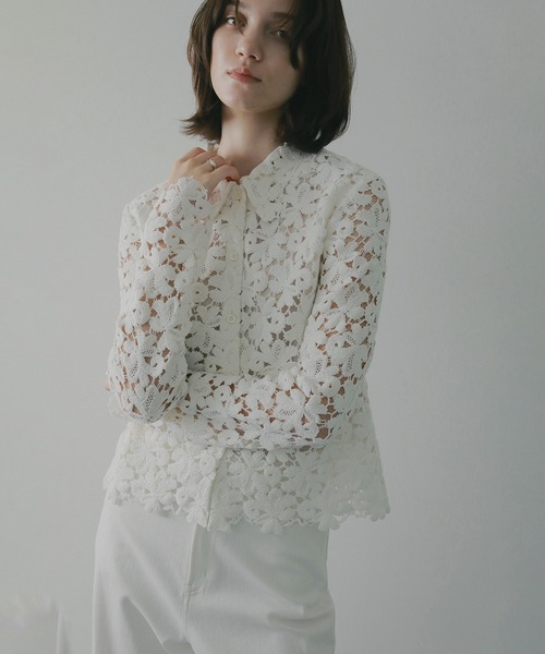 ブラウス シャツ COTTON LACE SHORT SHIRT レディースの画像