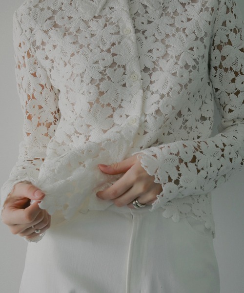 ブラウス シャツ COTTON LACE SHORT SHIRT レディースの画像