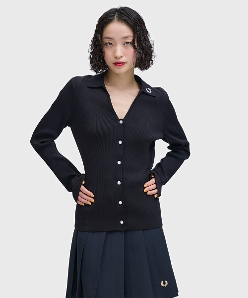 フレッドペリー ニットプリーツシャツ 長袖 ネイビー 完売品 FredPerry FRED PERRY（フレッドペリー） ニット セーター Ribbed Knitted Shirt
