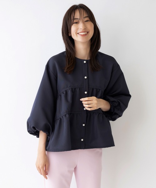 「Sono」 ノーカラージャケット 1 ネイビー レディースの画像