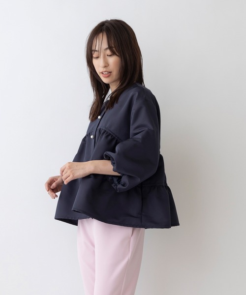 「Sono」 ノーカラージャケット 1 ネイビー レディースの画像