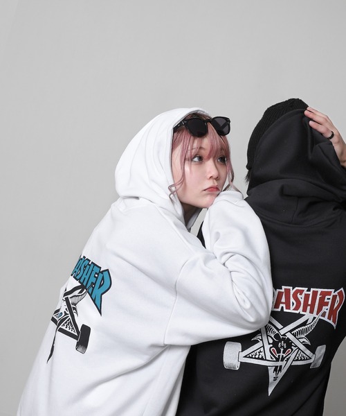 スラッシャー ネックフェイス　thrasher プルオーバーパーカー　L THRASHER（スラッシャー） プルオーバーパーカー LARGE ホワイト
