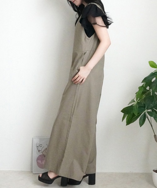 Emma（エマ） オールインワン Vネック綿麻サロペット ゆったり