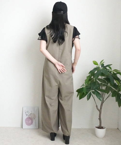 Emma（エマ） オールインワン Vネック綿麻サロペット ゆったり