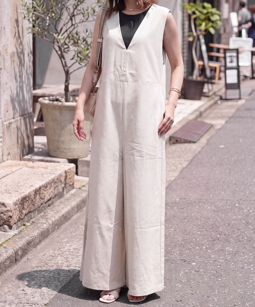 Emma（エマ） オールインワン Vネック綿麻サロペット ゆったり