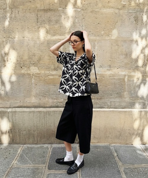 antiqua（アンティカ） ブラウス シャツ 半袖 オープンカラー 綿 刺繍 