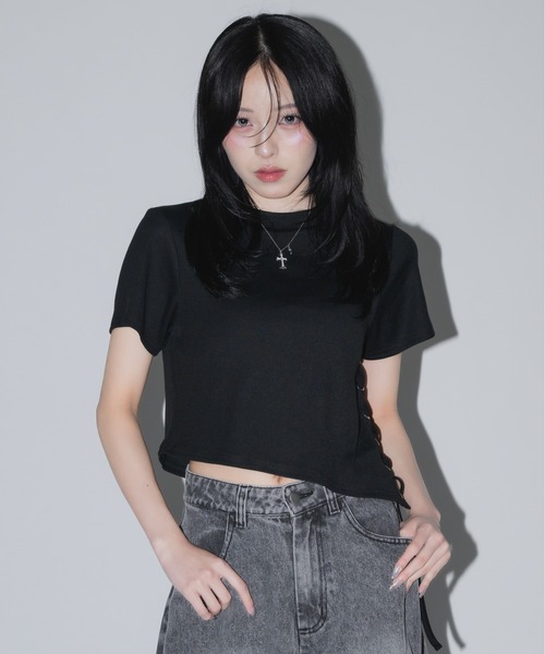  レディース 半袖 Tシャツ 17HR（セブンティーンアワーズ） tシャツ 半袖 サイドレースアップリブ