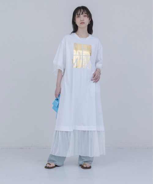 Eimee Law（エイミーロウ） ワンピース 半袖 箔プリント タック
