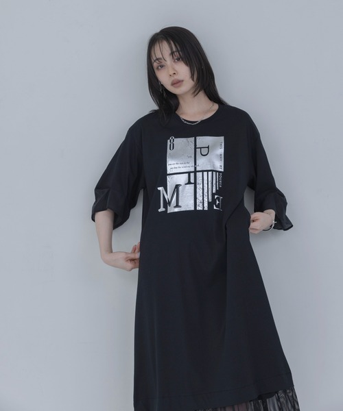 Eimee Law（エイミーロウ） ワンピース 半袖 箔プリント タック