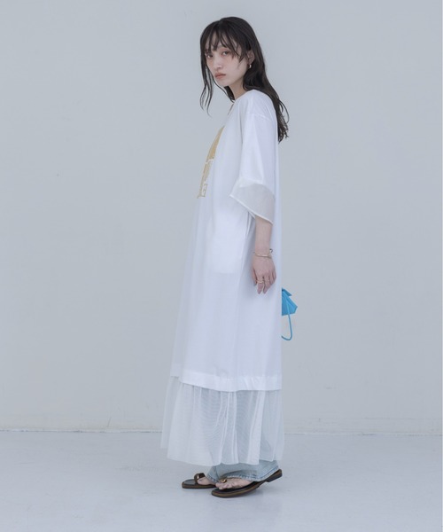 Eimee Law（エイミーロウ） ワンピース 箔プリント タックスリーブ 