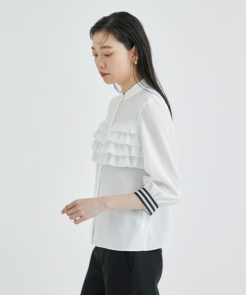 「BORDERS at BALCONY」 長袖ブラウス 36 ホワイト レディース_画像4