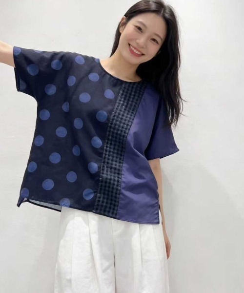 WESTSEA（ウエストシー） ブラウス シャツ 半袖 異素材切替ドット