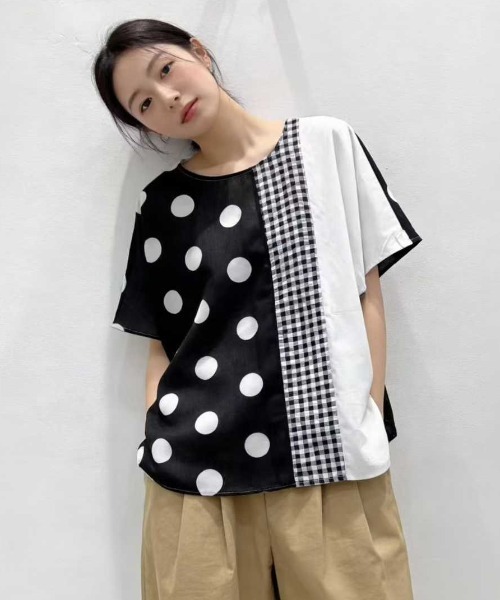 WESTSEA（ウエストシー） ブラウス シャツ 半袖 異素材切替ドット