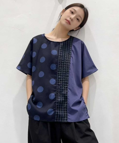 WESTSEA（ウエストシー） ブラウス シャツ 半袖 異素材切替ドット