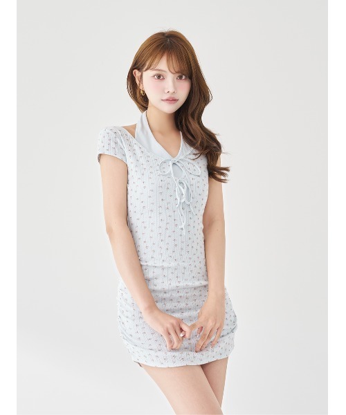 Darich（ダーリッチ） ワンピース 半袖 ダブルリボンフローラルミニ