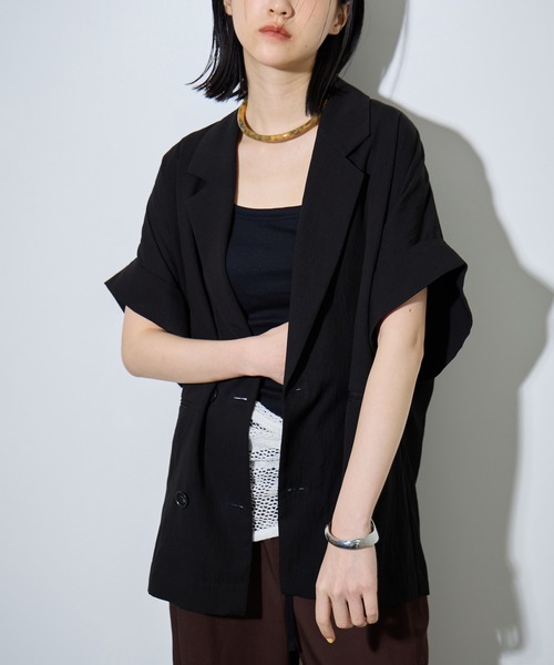 アダムエロペ ショートスリーブジャケット ブラック【美品】【予備ボタン付】 アダムエロペ ショートスリーブジャケット ブラック【美品】 ADAM ET