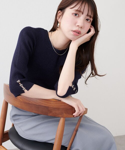 「natural couture」 7分袖ニット FREE ホワイト レディース_画像2