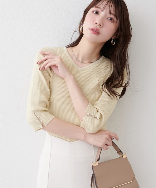 「natural couture」 7分袖ニット FREE ホワイト レディース_画像3