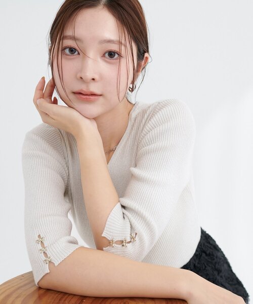 「natural couture」 7分袖ニット FREE ホワイト レディース_画像5